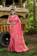 Partywear Designer Peach Banarasi Silk Fancy Saree - Starwalk