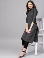 Myshka Women Black & White Striped Straight Kurta - Distacart