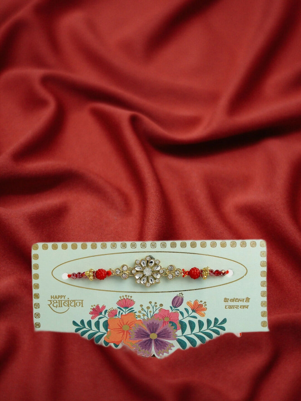 NVR Men Gold-Toned Stone-Studded Rakhi With Roli Chawal - Distacart