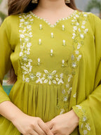 The52 Lemons Women's Gorgeous Chinon Embroidered Flared Kurta with Pant And Dupatta Set - Distacart