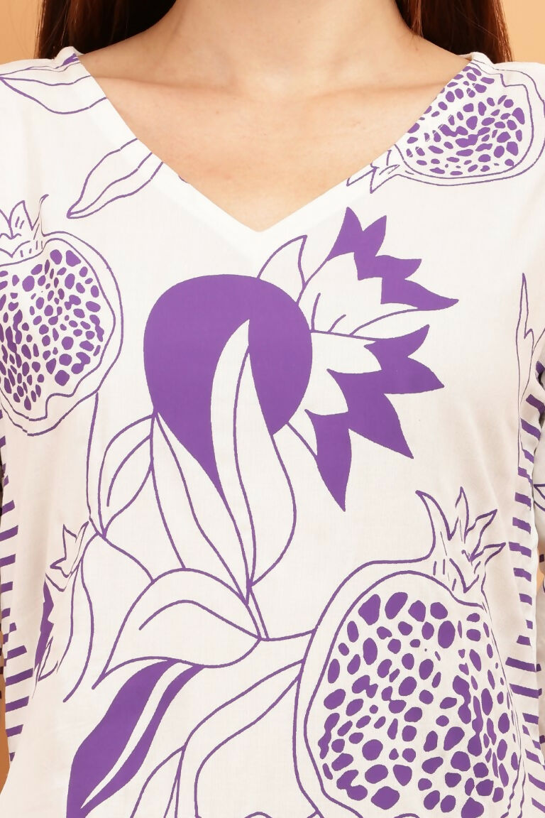Cheera Women Stylish Hand Block Printed Cotton Blend Flared Kurta - Off White
