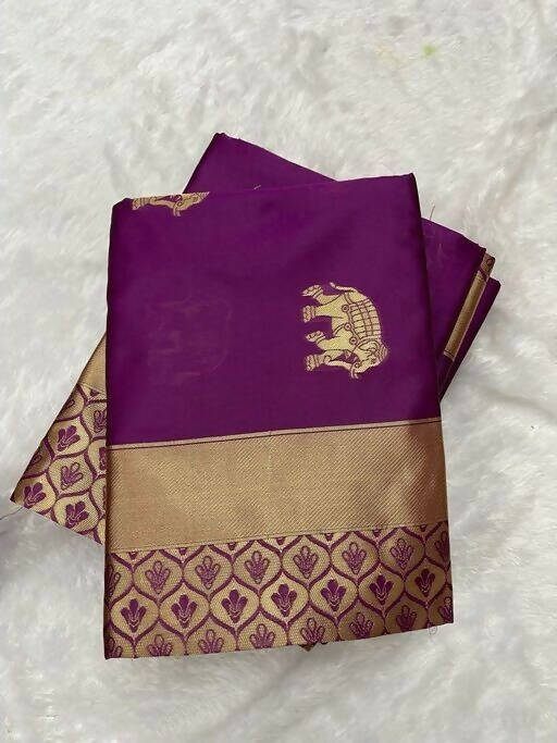 DEIANA'S Beautiful Designer Golden zari Soft Lichi Silk Saree - Purple