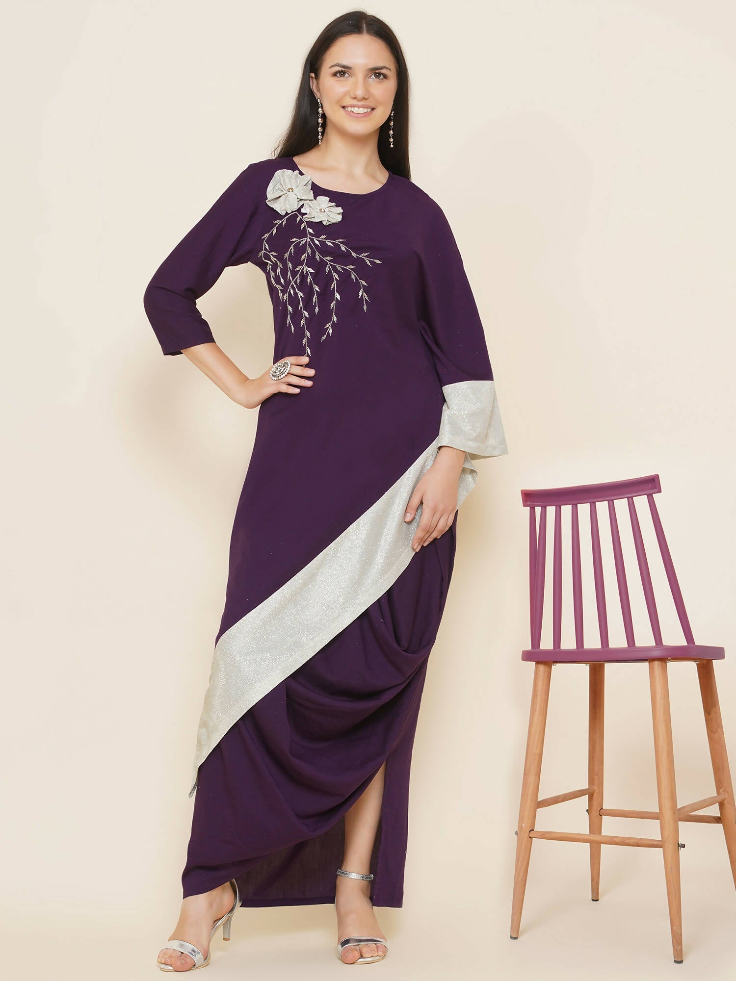 Women Republic Purple Assmetrical Kurta With Cowl Dhoti - Distacart