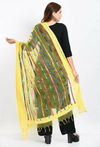 Mominos Fashion Moeza Women's Orgenza Multi Thread Mirror Work Lemon Yellow Dupatta - Distacart