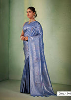 Charming Designer Greyish Blue Color Kanjivaram Silk Saree With Weaving Work - Yomika Fashions