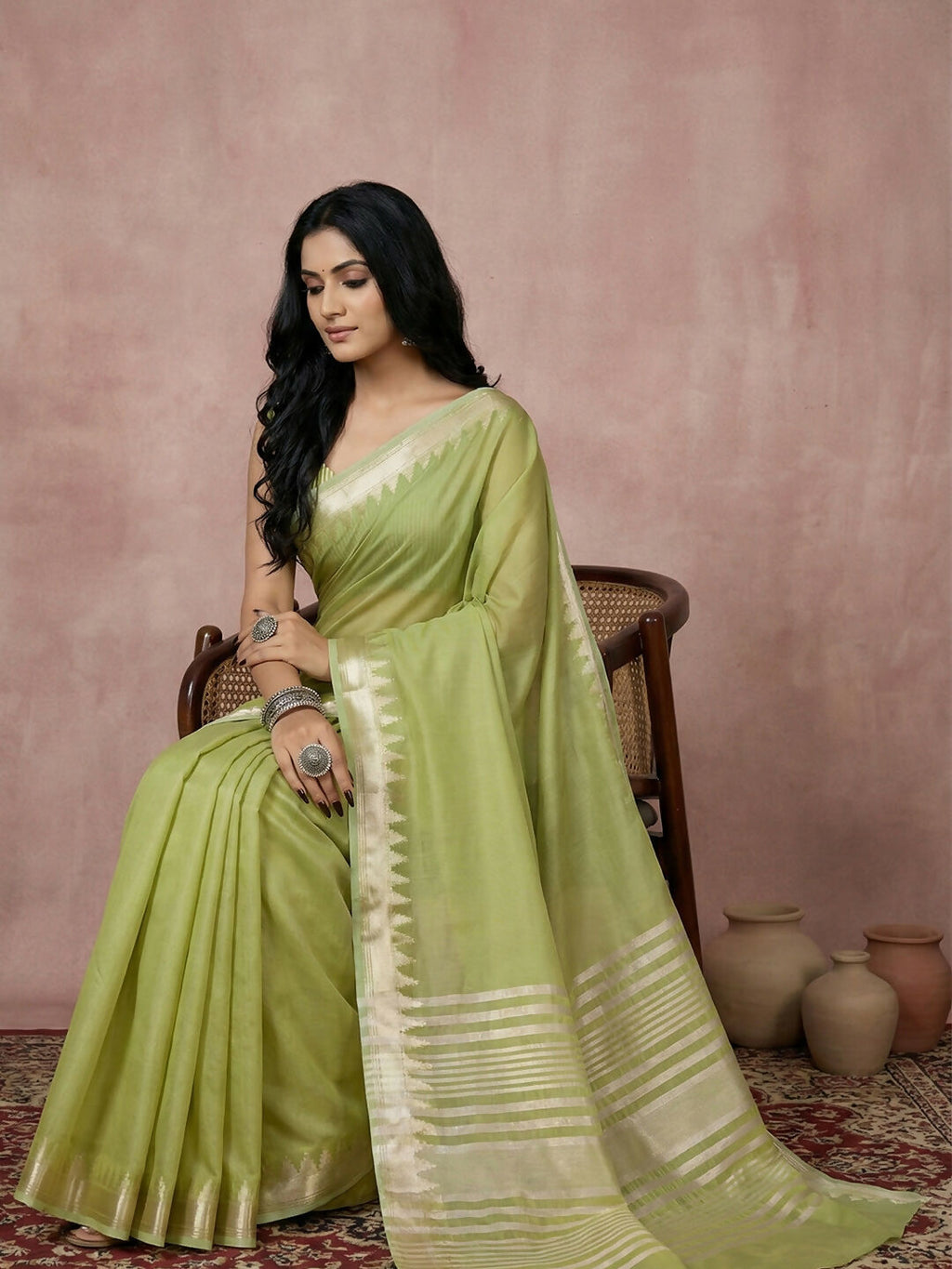 Shree Shyam Fashion Light Green Cotton Saree - Distacart
