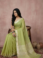 Shree Shyam Fashion Light Green Cotton Saree - Distacart