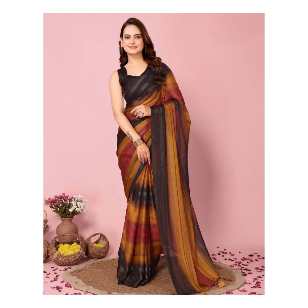Attractive These Party Wear Ready To Wear Saree - Orange