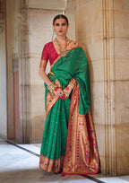 Jewel Green Soft V.P. Silk Magnum Finish, Weaving, Golden Zari Paithani Silk Saree - Rath Kadampalli