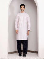 Light Pink Georgette Designer Chikankari Embroidery Work Men's Kurta - Mahotsav