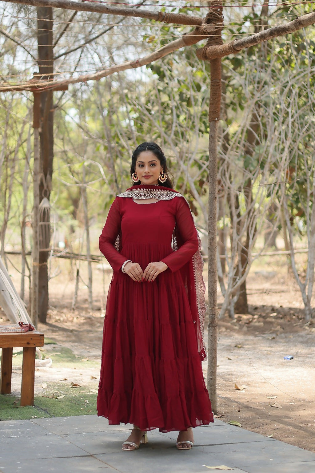 Joban Fashion Maroon Georgette Sequence Embroidery Work Kurta Set - Distacart