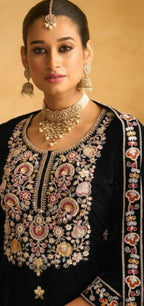 Anaita Black Embroidered with Beads Velvet Stitched Plazo Suit - Distacart