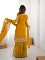 Lehenga Mart Designer Sharara Suit With Kurta, Sharara, Dupatta For Women-Yellow - Distacart
