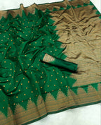 DEIANA'S Beautiful Designer Golden zari Soft Lichi Silk Saree - Green