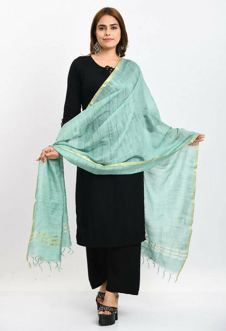 Mominos Fashion Moeza Women's Cotton Zari Box Pista Green Dupatta