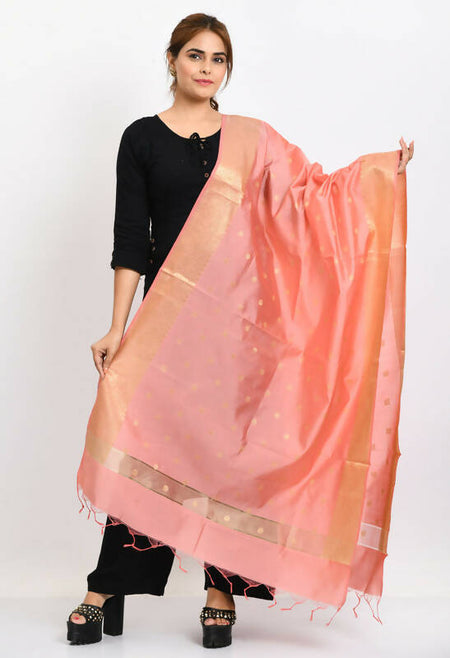 Mominos Fashion Moeza Women's Banarsi Silk Woven Design Baby Pink Dupatta