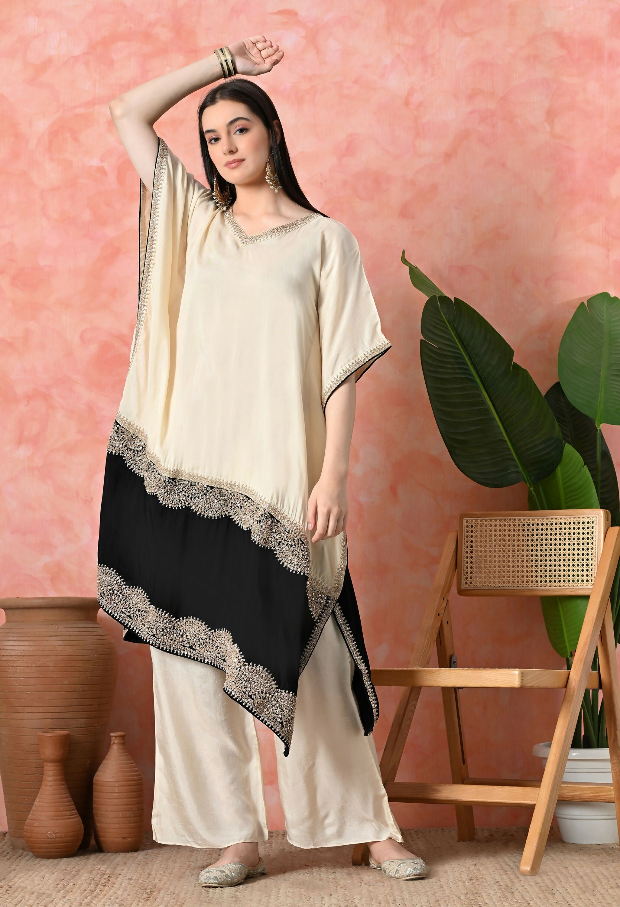 Joban Fashion Off White Cotton Premium Pure Viscose Dola With Kolkata Handwork Kurta set