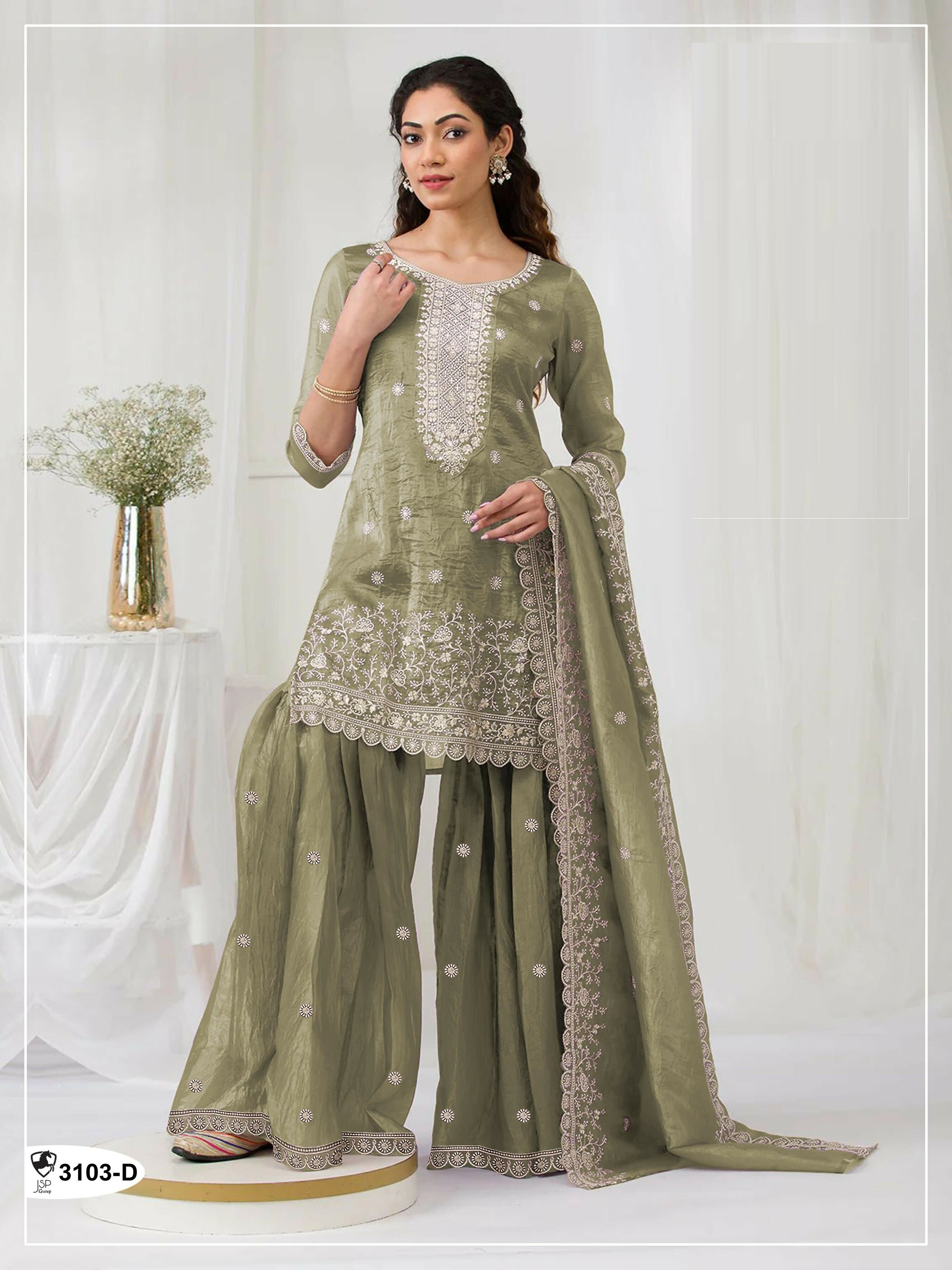 Anaita Green Gold Crush Stitched suit with heavy embroidery work - Distacart
