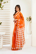 Vastranavya Orange Digital Printed Linen Ready To Wear Designer Saree with Unstitched Blouse - Distacart