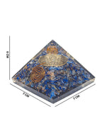 Golden Peacock Blue & Gold-Toned Lapis Lazuli Orgone Stone Pyramid Prism Paperweight