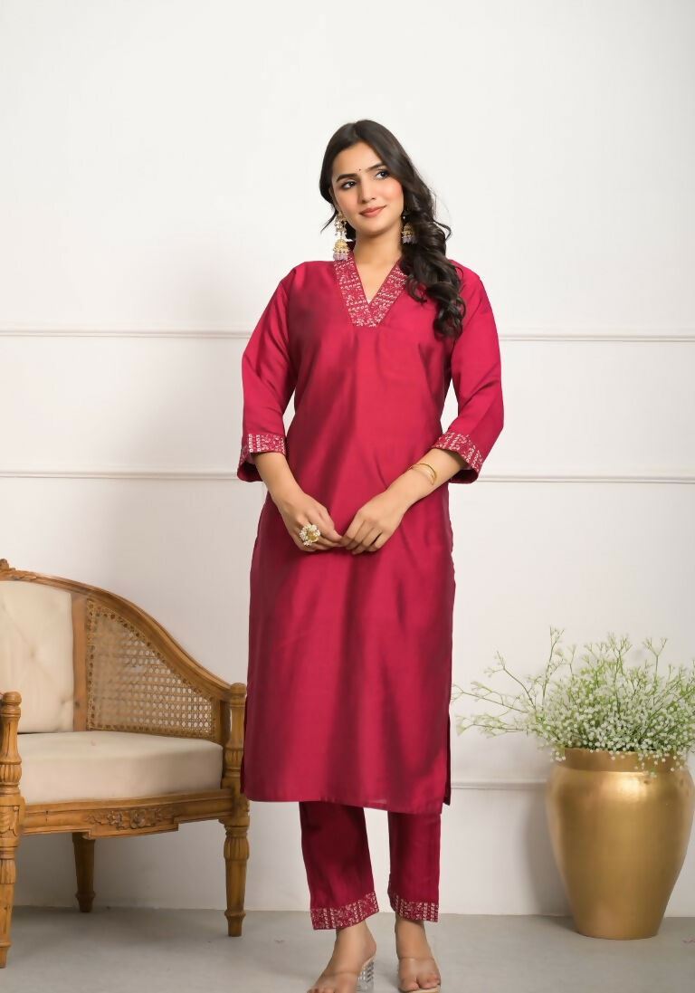 Festive Wear Ethnic Red Viscose chanderi Stitched Suit With Dupatta - Nisha