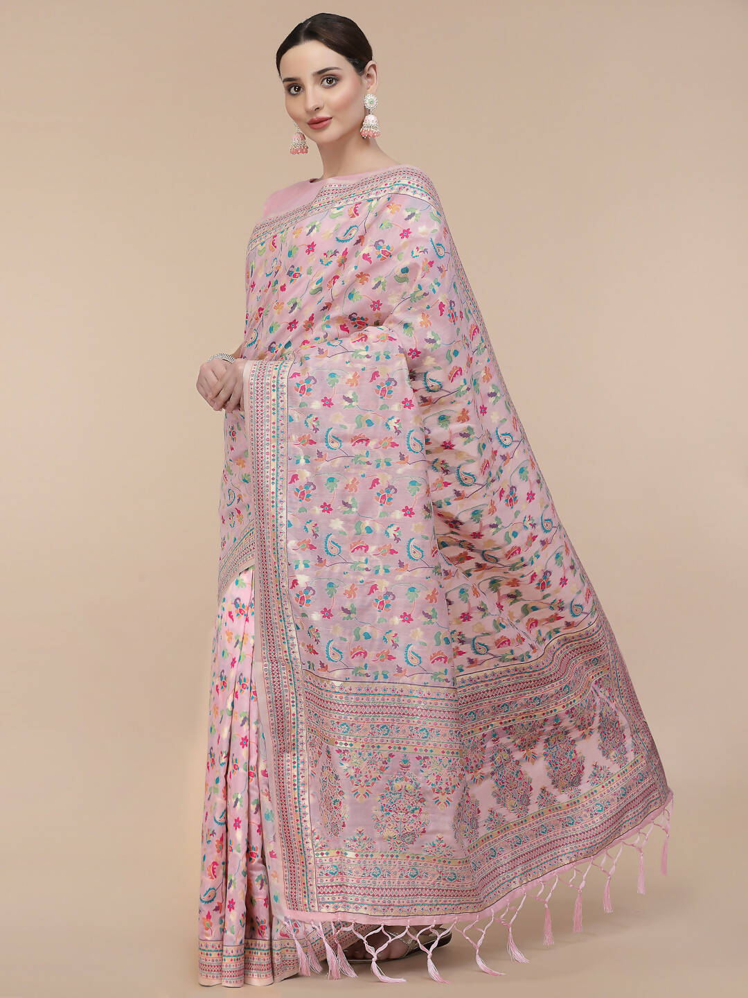 Light Pink Silk Blend Woven Design Saree With Unstitched Blouse Piece - Aloki