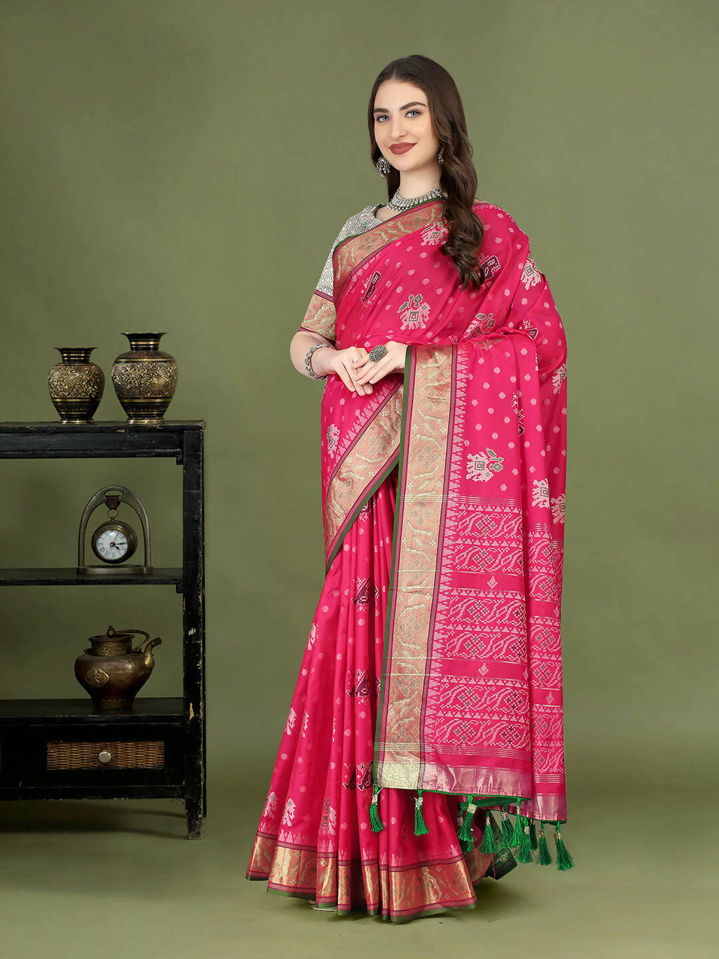 Lorenvalley Fashion Pink Patola Silk Woven Design Zari Meenakari Weaving Saree