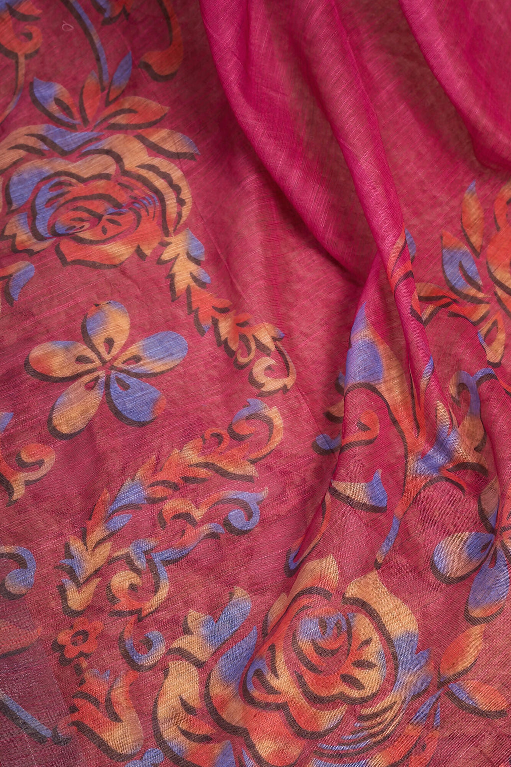 Vastranavya Pink Digital Printed Linen Ready To Wear Designer Saree with Unstitched Blouse - Distacart