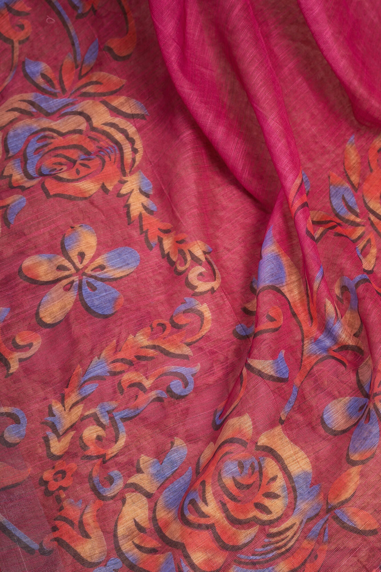 Vastranavya Pink Digital Printed Linen Ready To Wear Designer Saree with Unstitched Blouse - Distacart