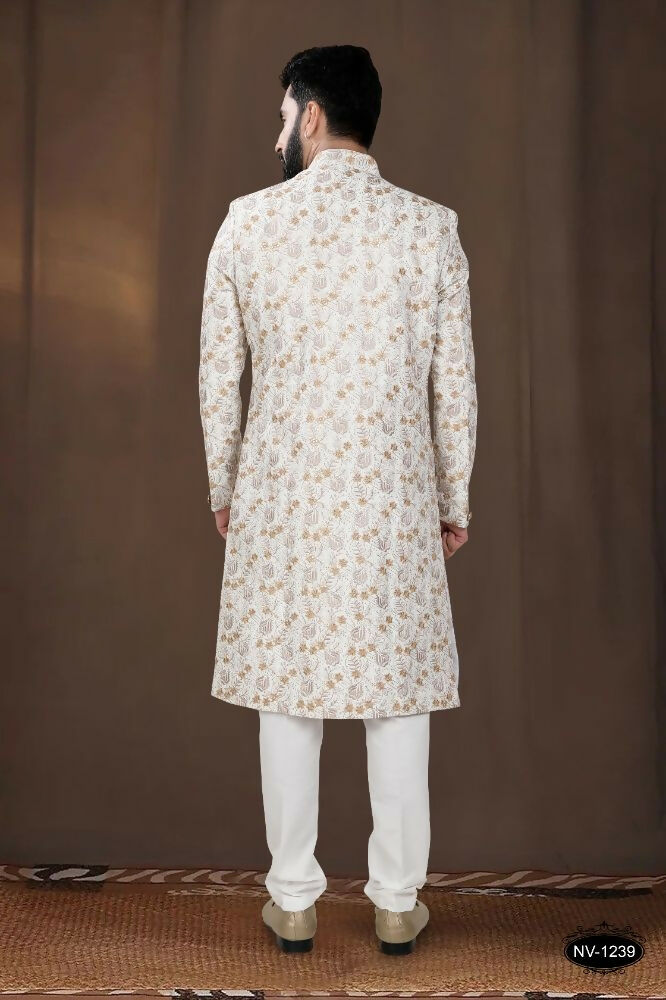 Joban Fashion Men's Off-White Base Silk Kurta with Pyjama