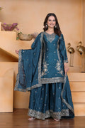 Joban Fashion Teal Crepe Embroidered Sharara Set - Distacart