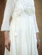 Kaajh Women's White Floral Embroidered Cotton Ethnic Dress - Distacart