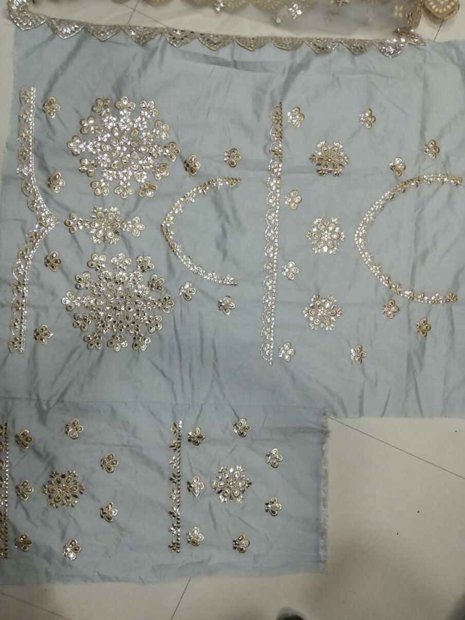 Jyoti Fashion Glamorous Grey Zari With Paper Mirror Embroidered Net Lehenga Choli with Dupatta