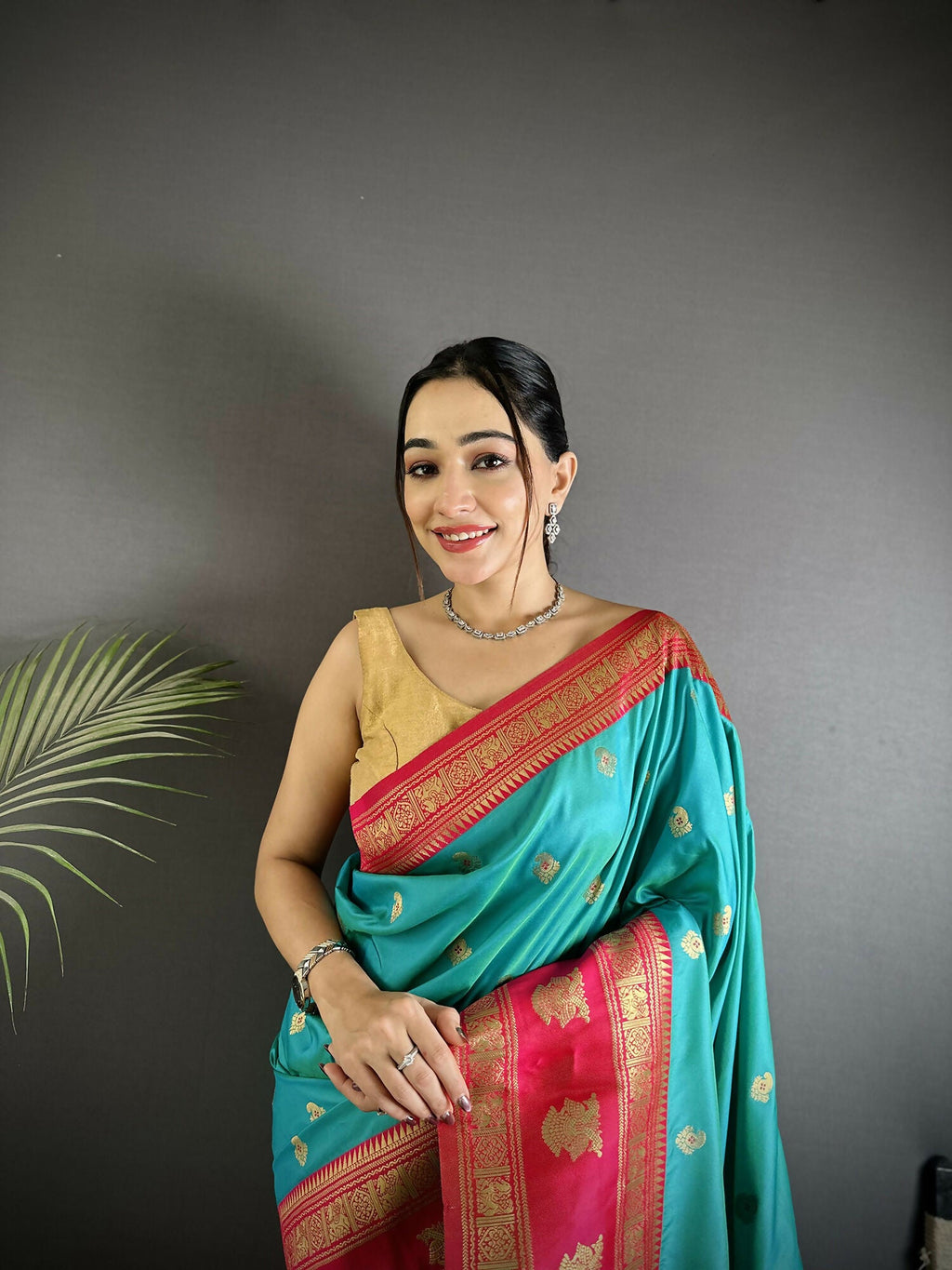 Joban Fashion Sea Green Banarasi Soft Silk Woven Butti Saree - Distacart