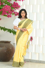 Beatitude Yellow Cotton Jacqaurd Border Tangail Handloom Saree