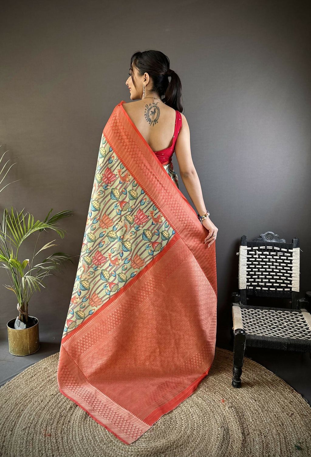Joban Fashion Multi-Color Floral Digital Print Soft Lichi Silk Paithani Saree - Distacart