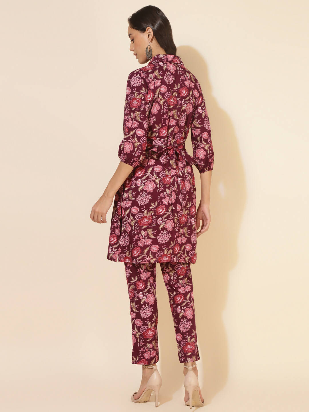 Janasya Women's Purple Cotton Floral Printed Casual Straight Kurta Set