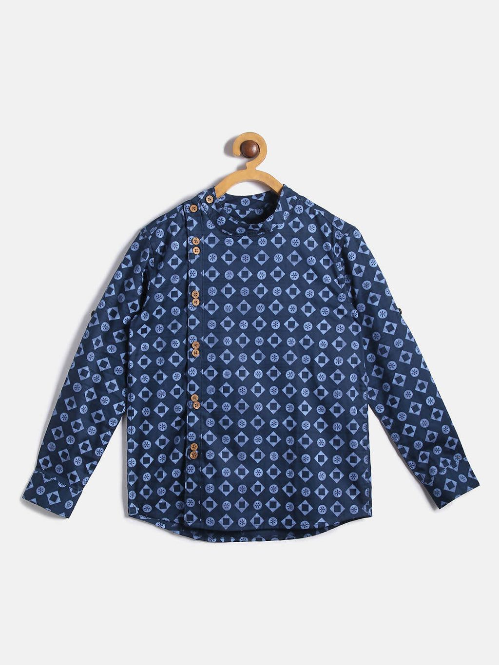 Manet Ethnic Full Sleeves Circle Printed Shirt - Blue