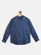 Manet Ethnic Full Sleeves Circle Printed Shirt - Blue