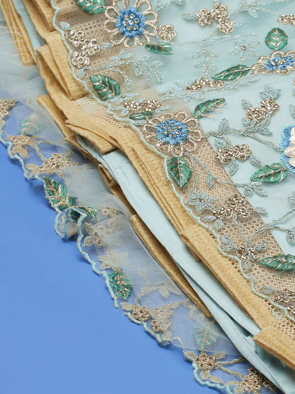 House of Panchhi Turquoise Blue Net Sequinse Work Lehenga & Blouse, Dupatta