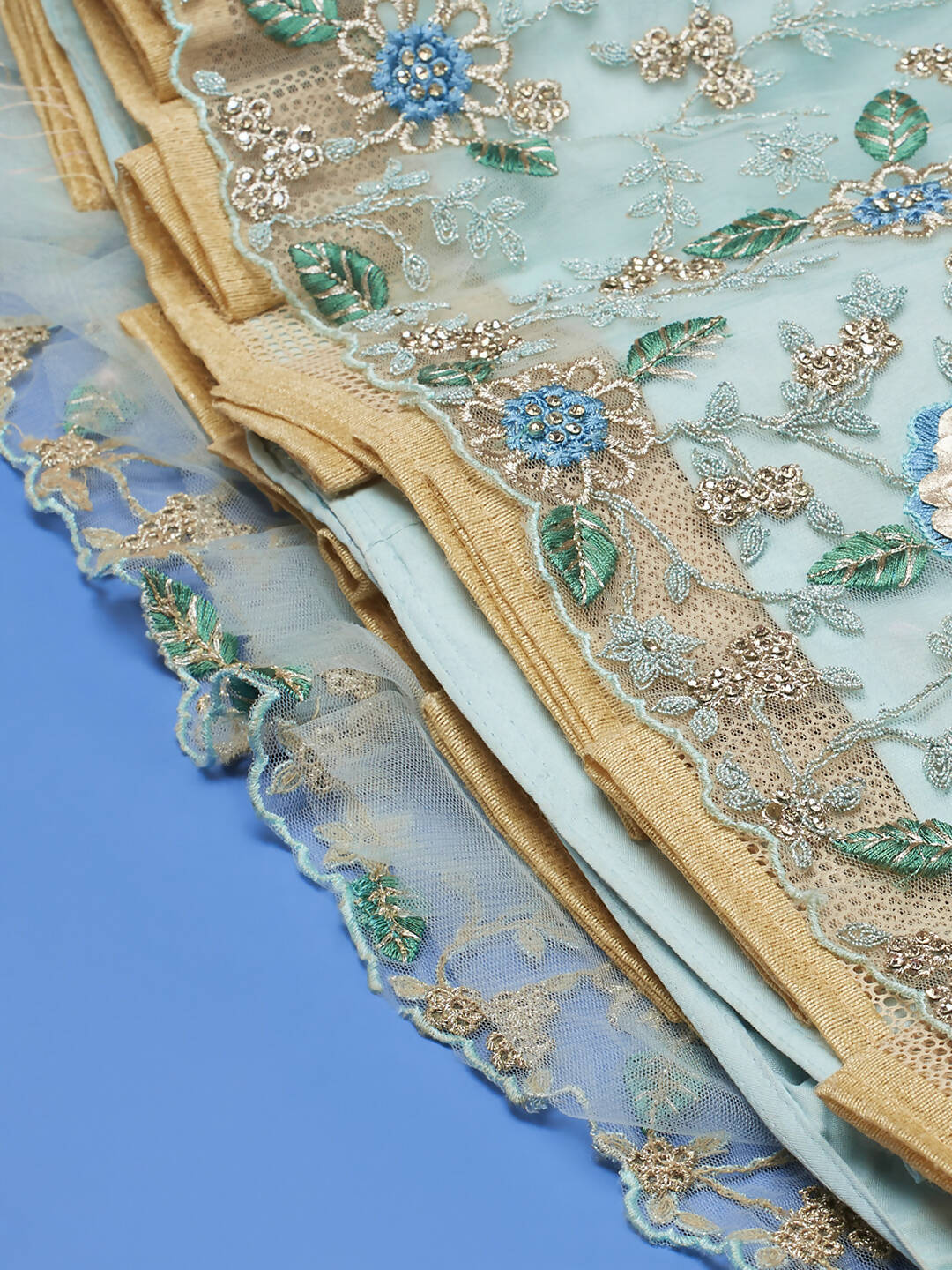 House of Panchhi Turquoise Blue Net Sequinse Work Lehenga & Blouse, Dupatta