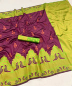 DEIANA'S Beautiful Designer Golden zari Soft Lichi Silk Saree - Wine