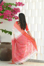 Beatitude White Slub Cotton Floral Jamdani Saree