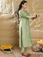 Indo Era Women Floral Embroidered Regular Thread Work Kurta with Trousers - Distacart