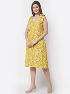 Myshka Yellow Color Cotton Printed Dress