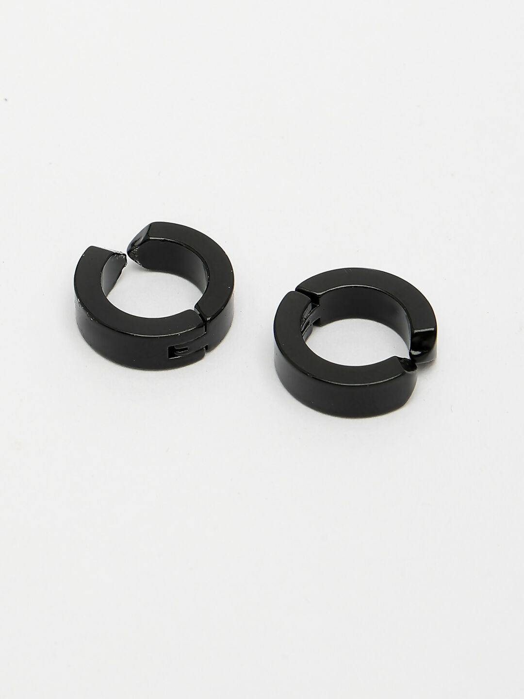 NVR Men's Black Rhodium-Plated Stainless Steel Hoop Earrings - Distacart