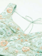 House of Panchhi Sea Green Net Sequins and Zarkan embroidery Lehenga choli & Dupatta