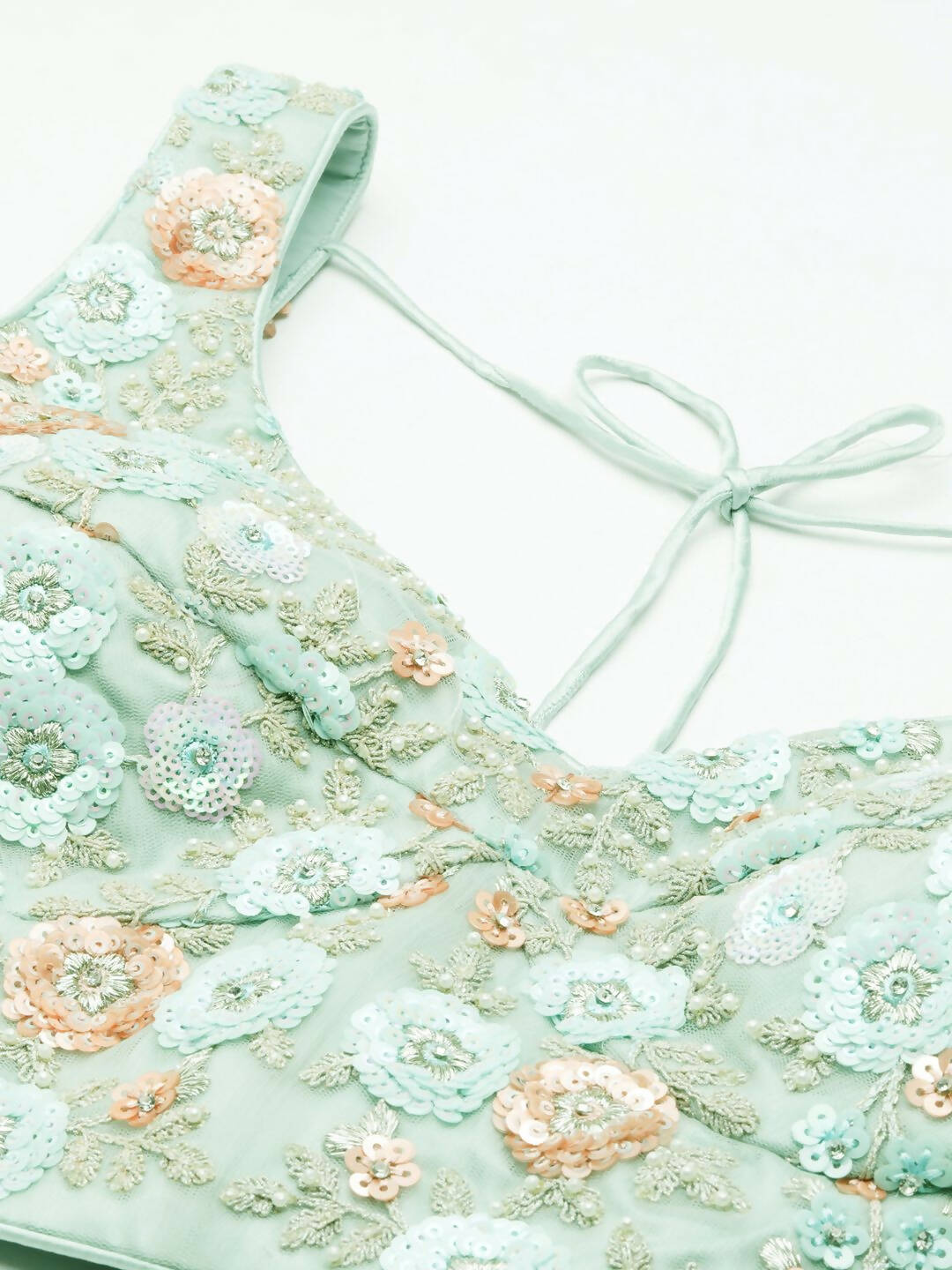 House of Panchhi Sea Green Net Sequins and Zarkan embroidery Lehenga choli & Dupatta