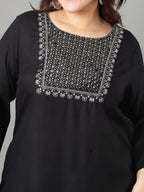 Sztori Plus Size Floral Yoke Design Mirror Work Straight Kurta