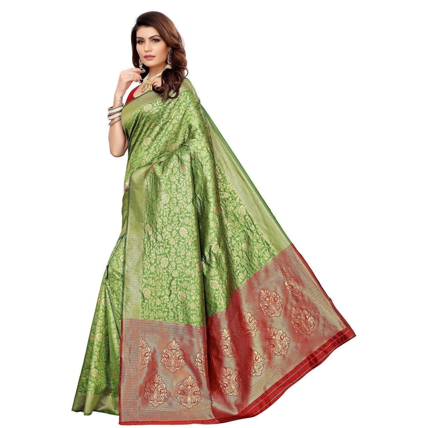 Vamika Banarasi Jaquard Mehandi Green Weaving Saree (BANARASI 08)